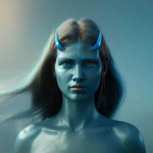 portriate of beautiful blue na'vi warrior,volumetric lighting, particals, intricate detail,realistc, close up