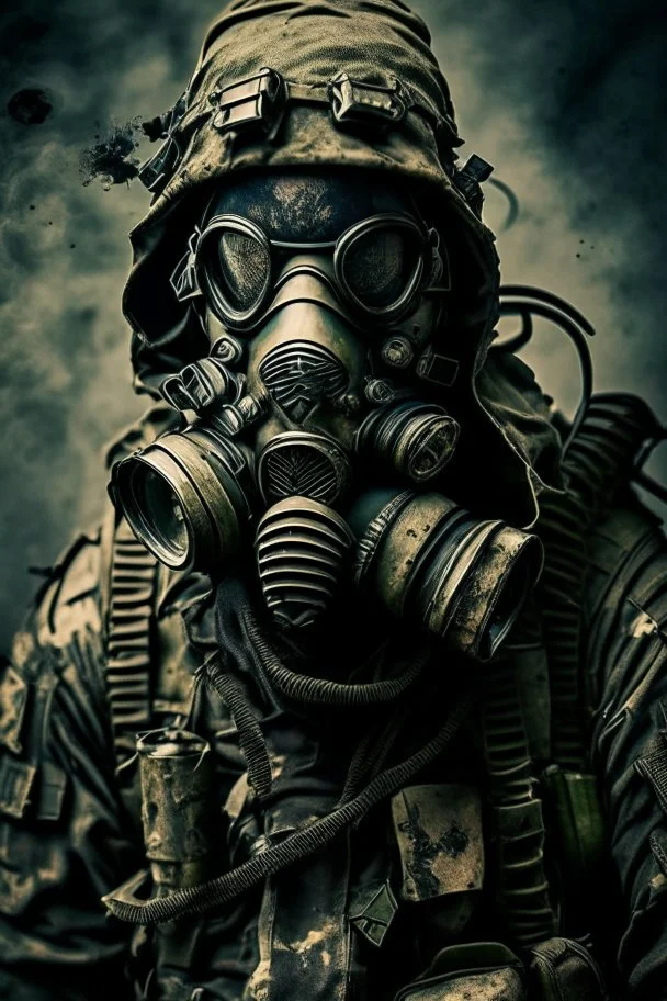 grunge armored soldier with gas mask