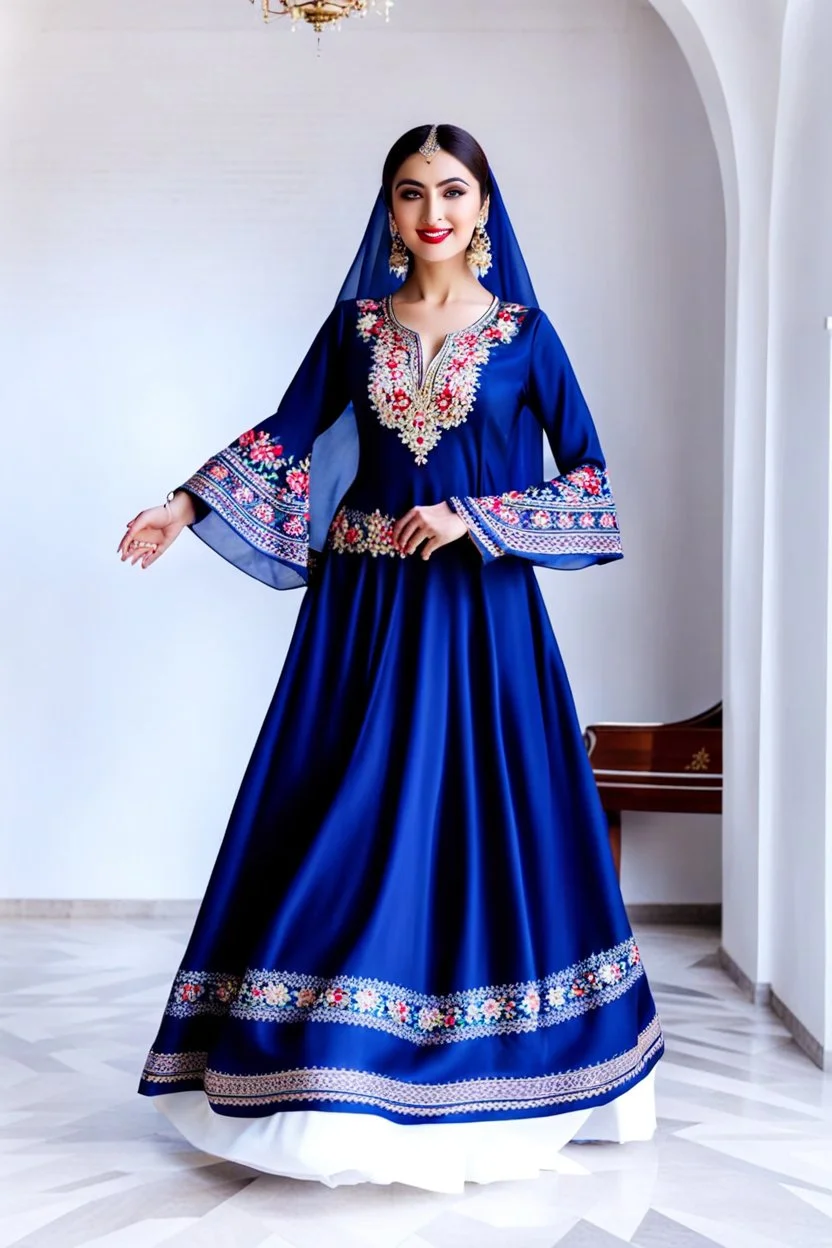 create a video of beautiful azerbaijani lady wearing traditional clothing dancing with sari gelin famous song and music of azerbaijan in a pretty villa garden