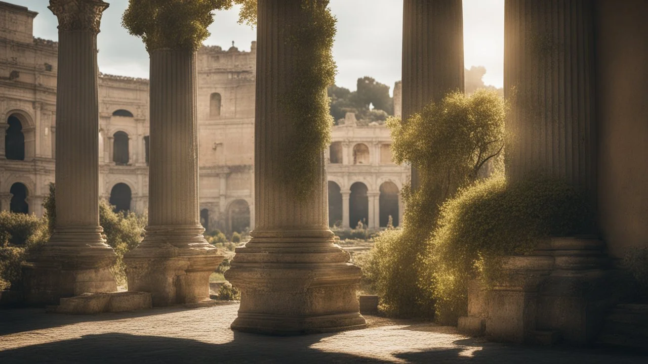 calm beauty, fantasy, magic, splendor, uplifting, inspiring, therapeutic, ancient Rome, springtime, sunlight, chiaroscuro, color, award-winning colour photograph, Nikon 35mm