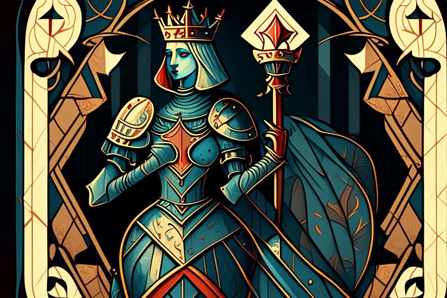 Stylized knight queen, In the style of tarot