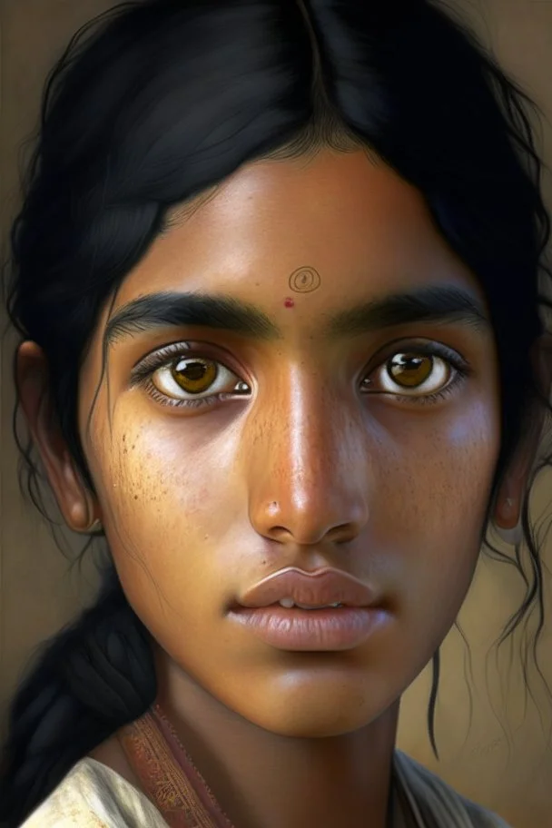 portrait of Indian labor, black hair, pretty face, realistic, fine details, cute freckles, masterpiece