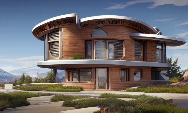 a futuristic house architecture tesla _ style rendering octane, exterior, hd, hyperrealistic, intricate details, high quality