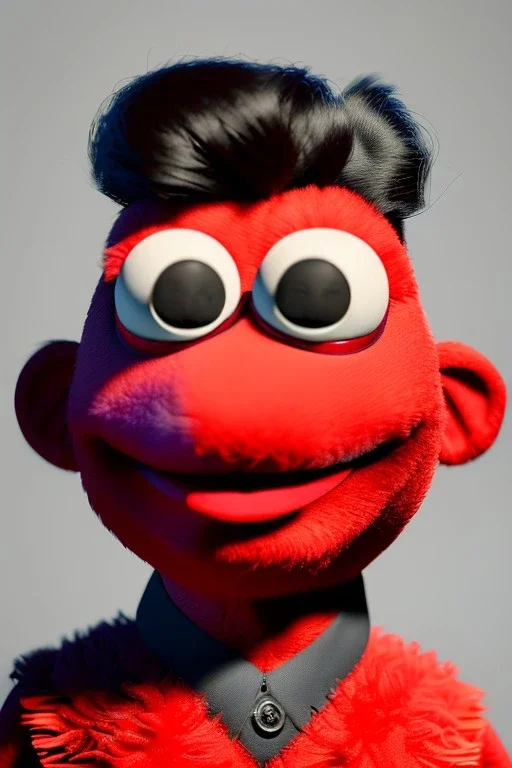 Waist up muppet Portrait, Kim Jong-un muppet doll, black suit, photo studio, red background, unreal engine 5, concept art, art station, ray tracing, lumen lighting, ultra detail, volumetric lighting, 3d.