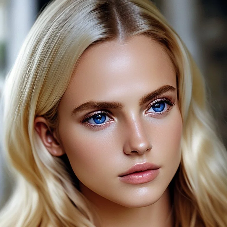 Photoreal close-up of a beautiful blonde warrior