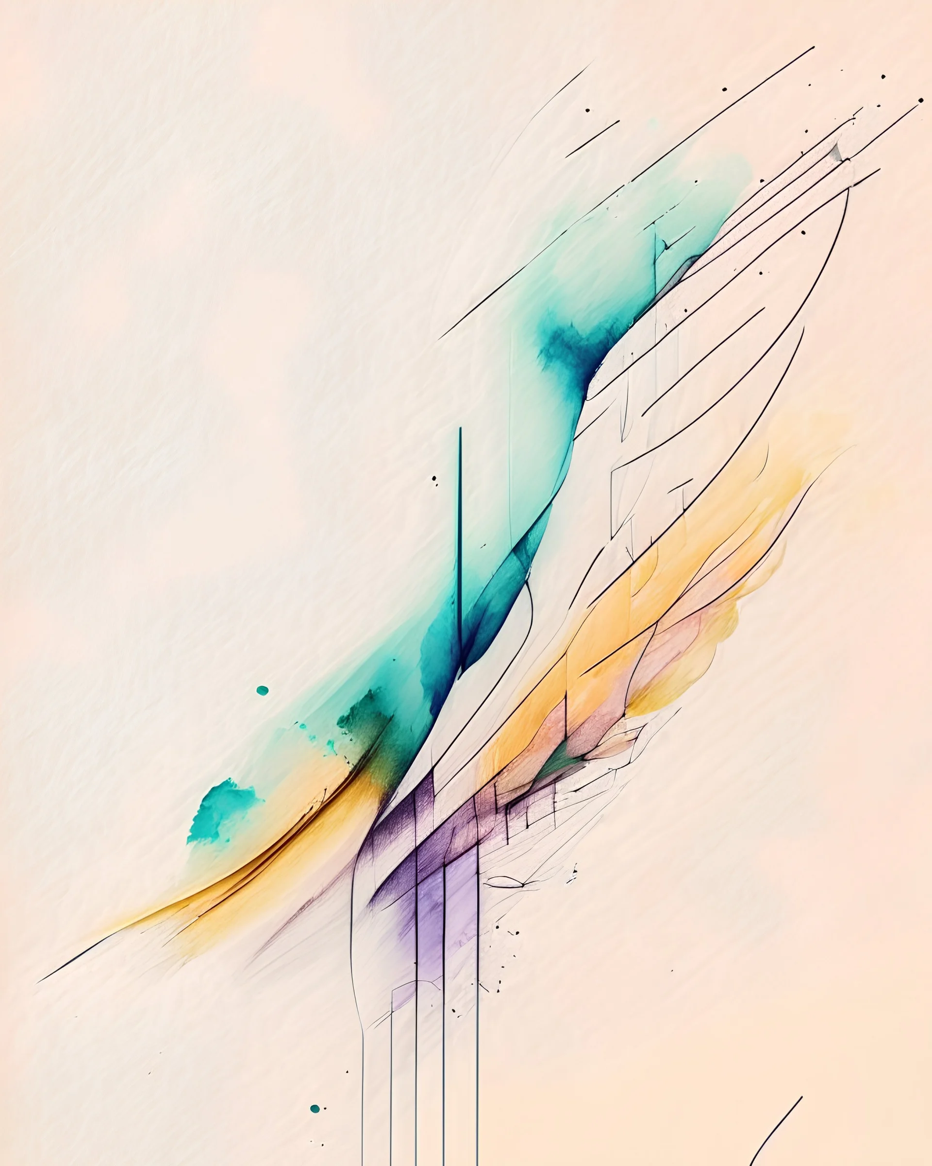 Abstract watercolour sketchy pencil outlines