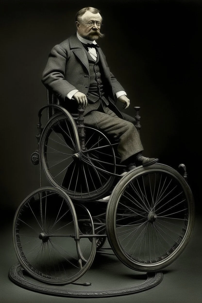 President Theodore Roosevelt painted as a biomechanical unicycle wheelchair with jet engine