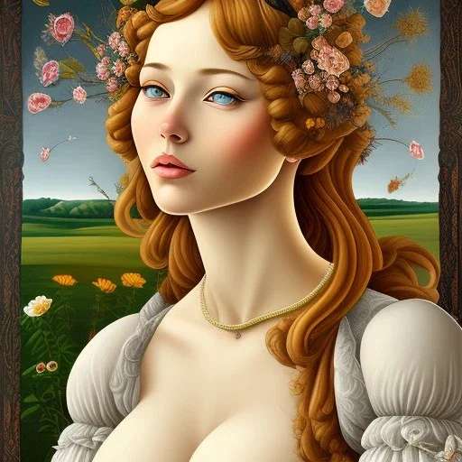 portrait of a beautiful brunette busty woman Sandro Botticelli style