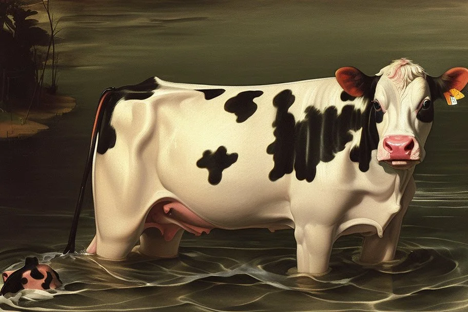 cow swimming in deep water by Caravaggio