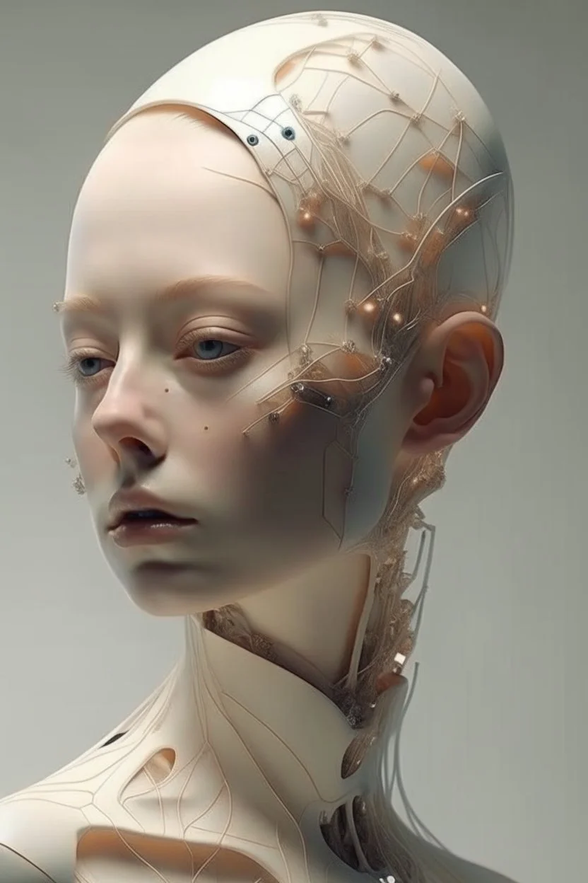 Portrait, woman, no air, creamy colors, futuristic, no hair