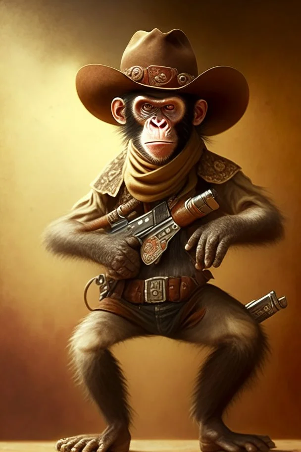 A monkey cowboy with 2 guns