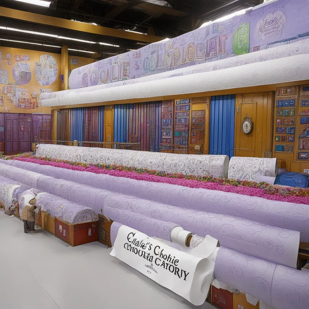 the longest toilet paper in the world, in Charlie's chocolate factory