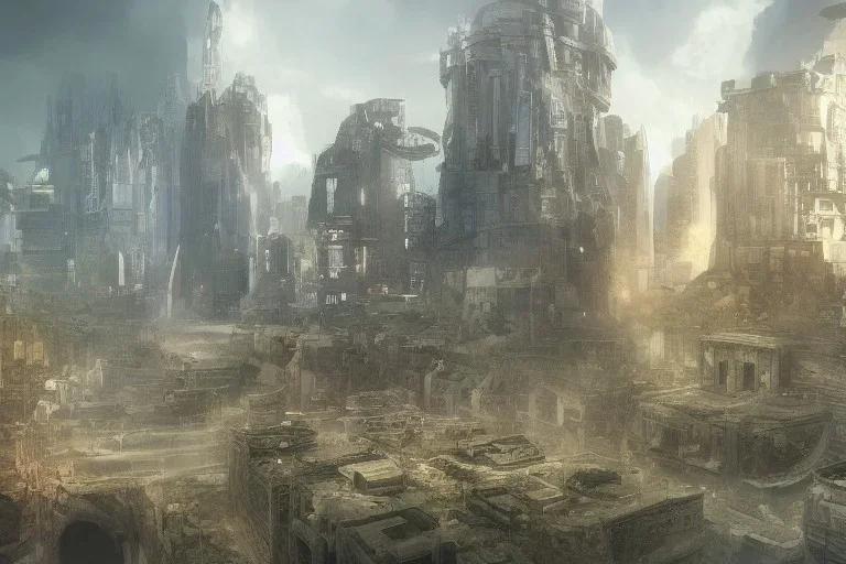 video game level design, sci-fi, city, latin architecture, cinematic, concept art