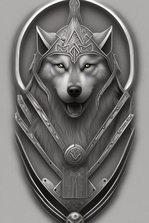 silver steampunk husky viking shield crest