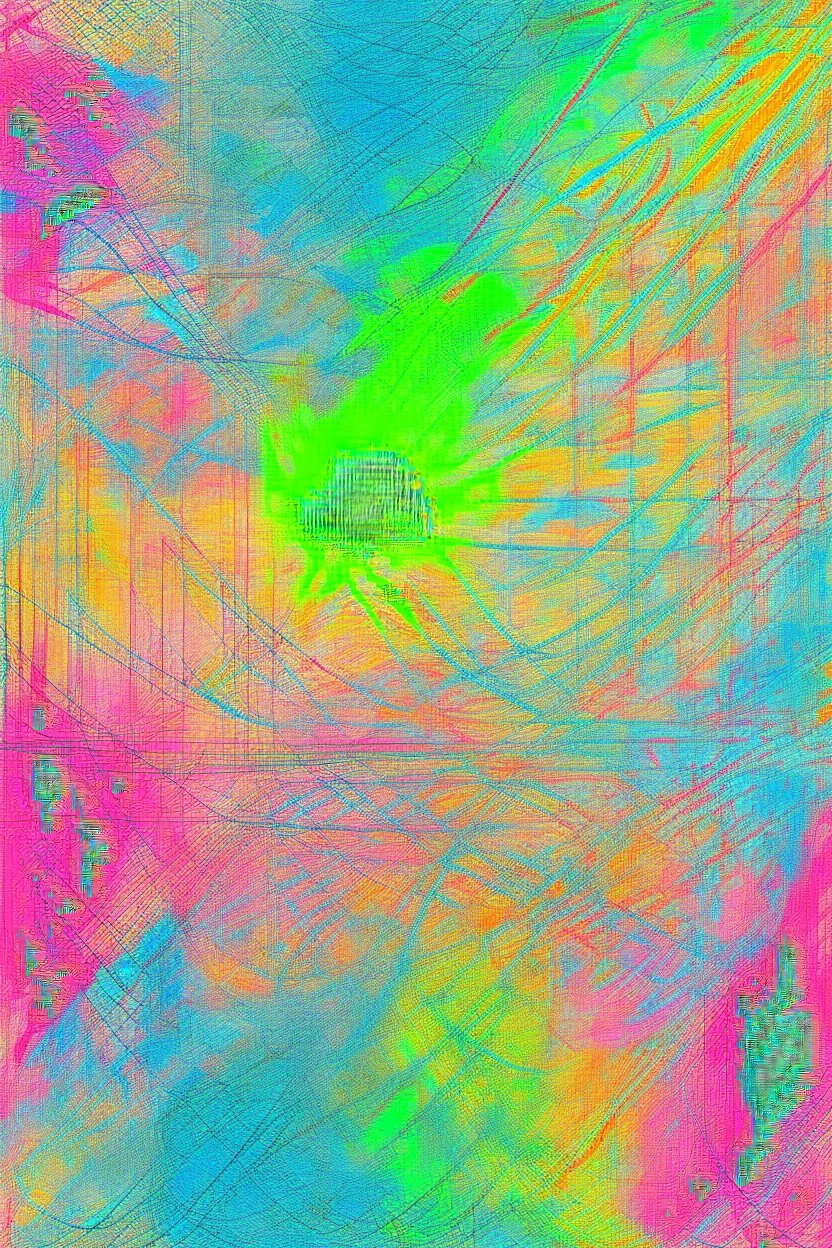 AI Synthetic Data Derangement Syndrome; Digital Art; Ink Wash on an abstract of bright Pastel Chalk.