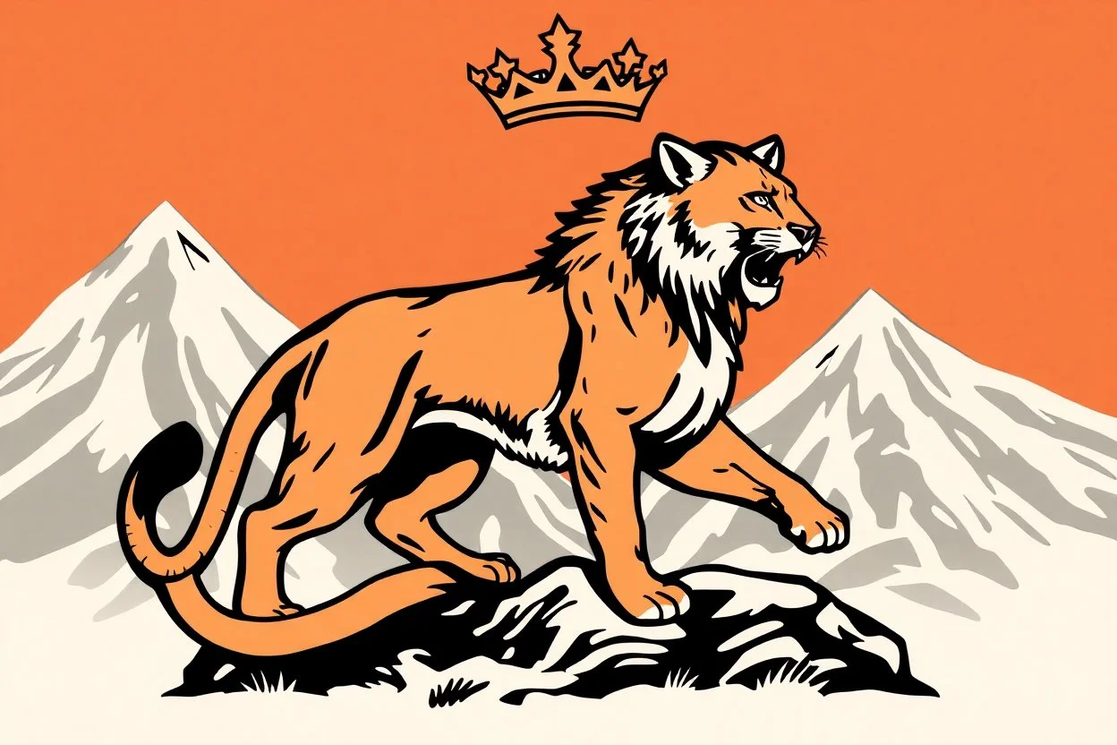 a mountain lion in a royal lion position like on flags or crests, vector