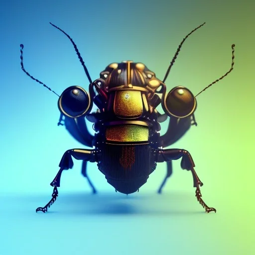 Steampunk bug,steampunk center composition, ultra realistic, shiny, smooth, studio quality, octane render, Surrealism, Triadic colour scheme,glow-stick, ambient lighting,nightclub lighting, polaroid, 100mm, --ar 1:1 --v4