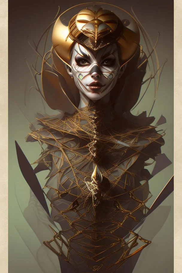 A harlequin character, playing cards with other people , sf, intricate artwork masterpiece, ominous, matte painting movie poster, golden ratio, trending on cgsociety, intricate, epic, trending on artstation, by artgerm, h. r. giger and beksinski, highly detailed, vibrant, production cinematic character render, ultra high quality model