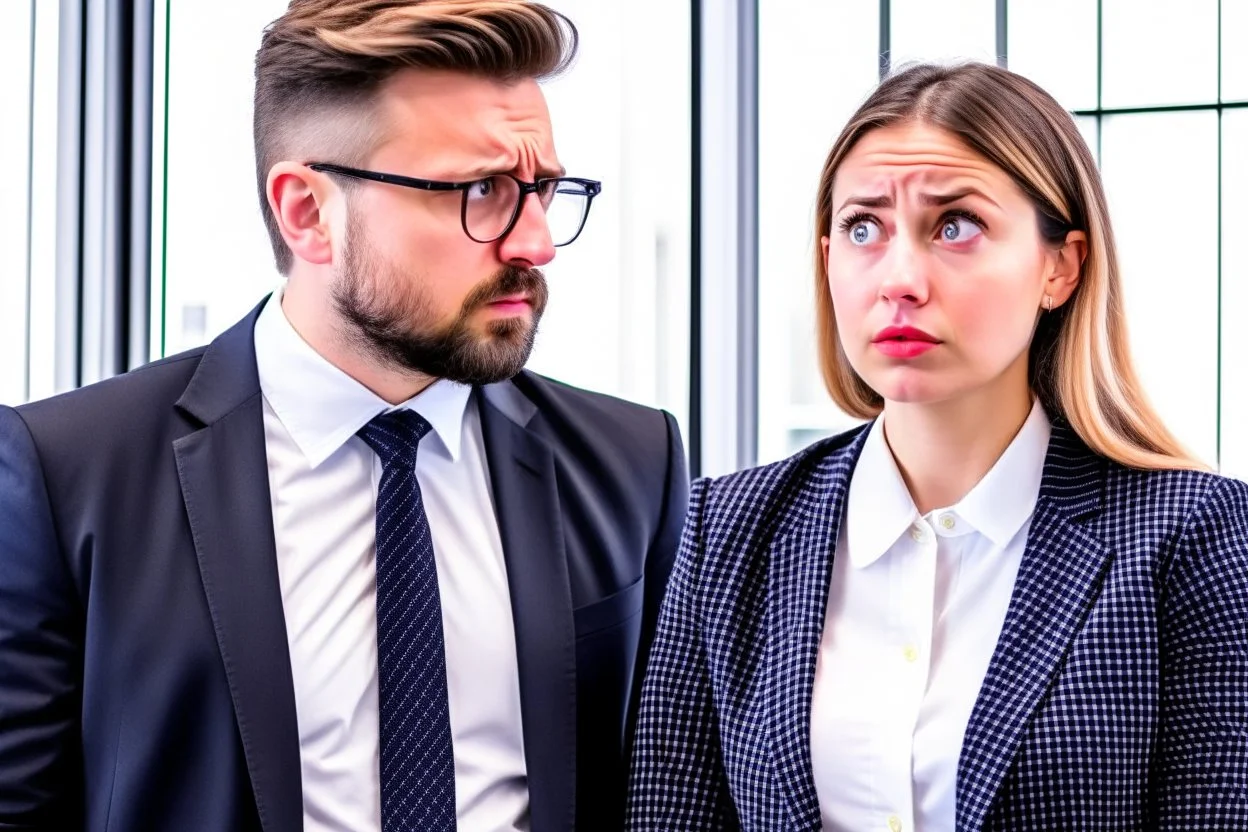 german man german woman confused in corporate office