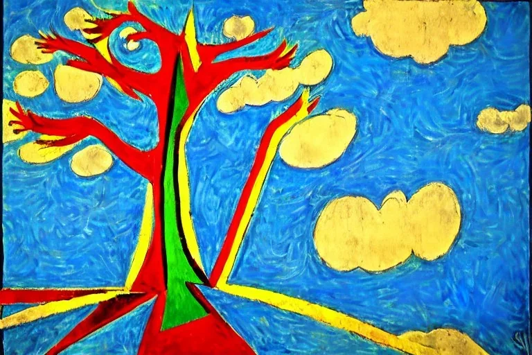  big tree in the sky abstract birds Picasso style