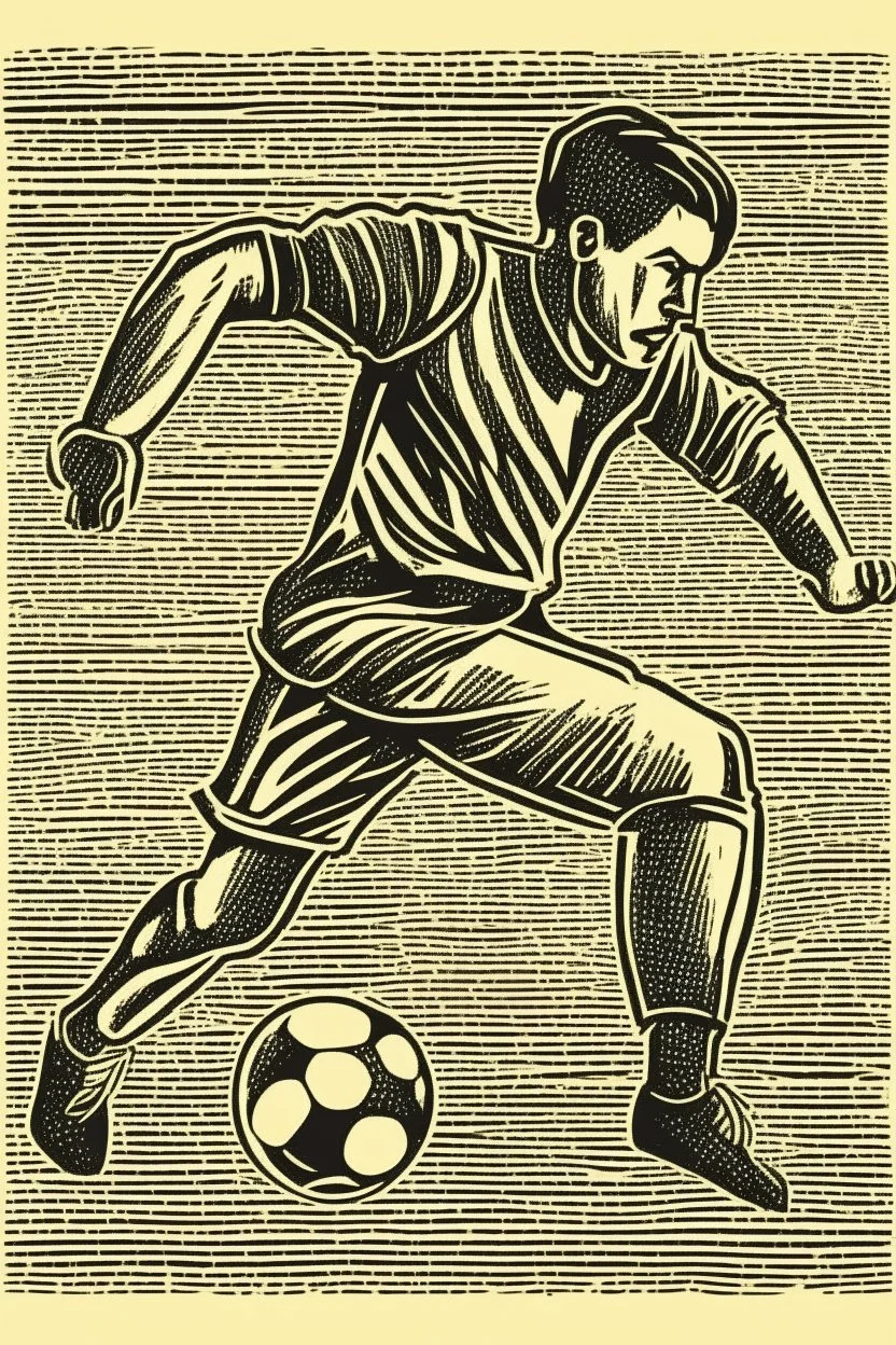 Woodcut, clean, soccer kick