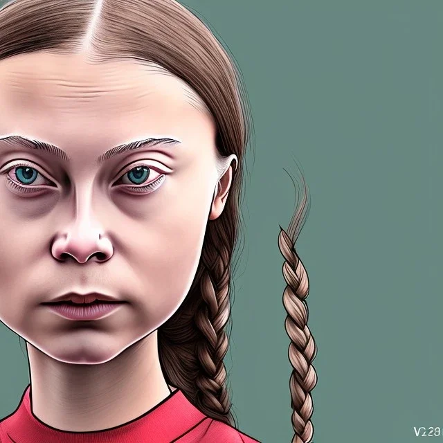 portrait of Greta Thunberg red-eyed