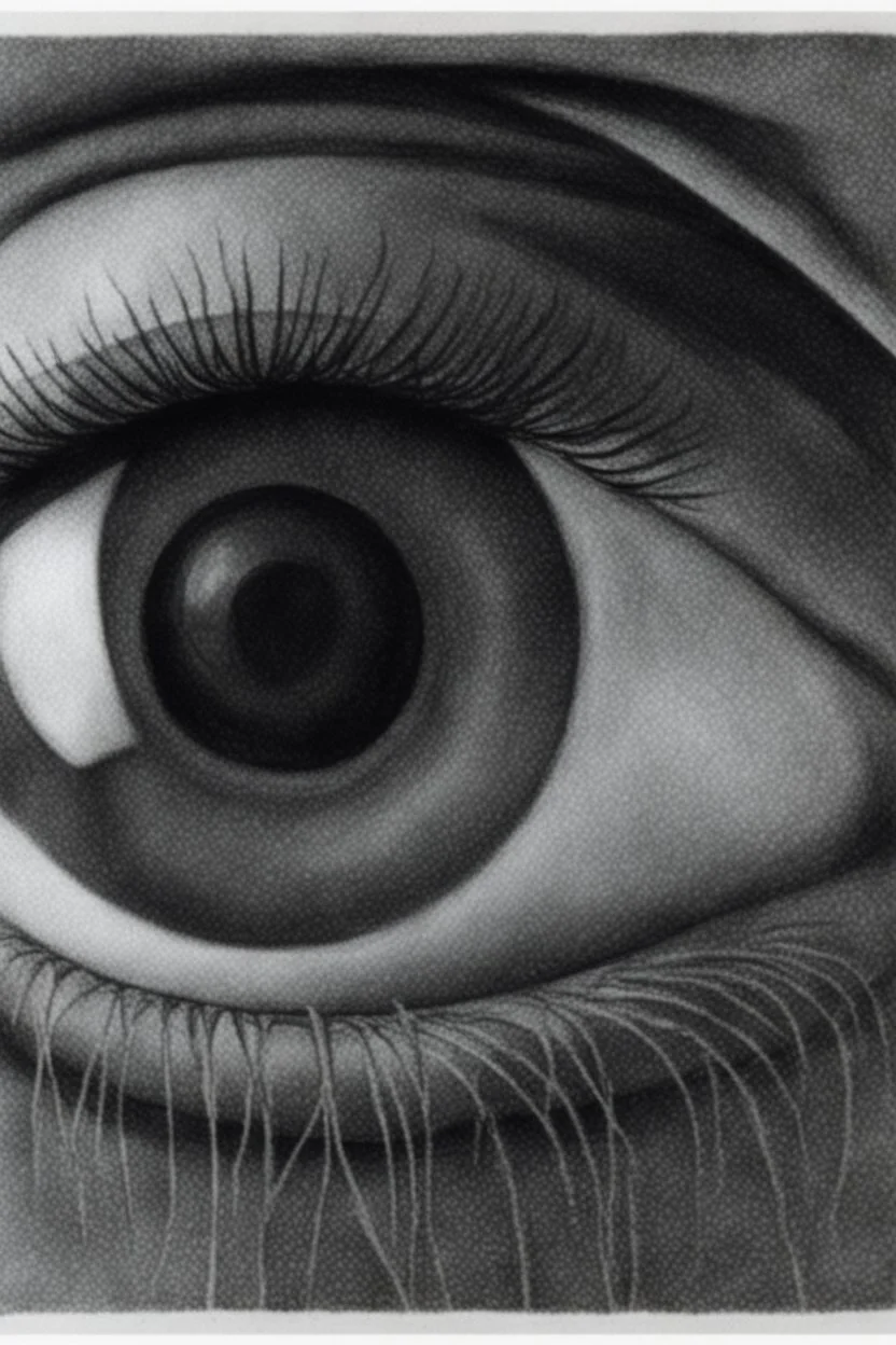 The endless depth of a pupil in the eye; M. C. Escher; ink wash; rainbow of pastels