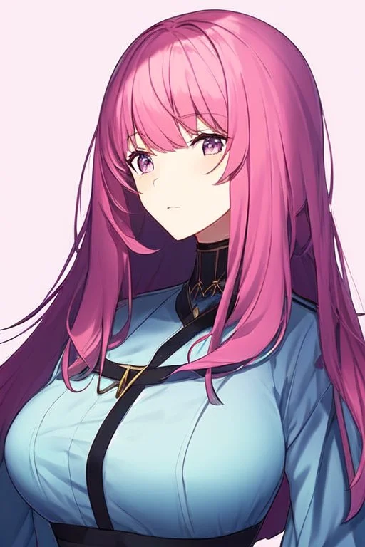 Portrait of a pink haired anime girl that acts as an AI assistant, no background