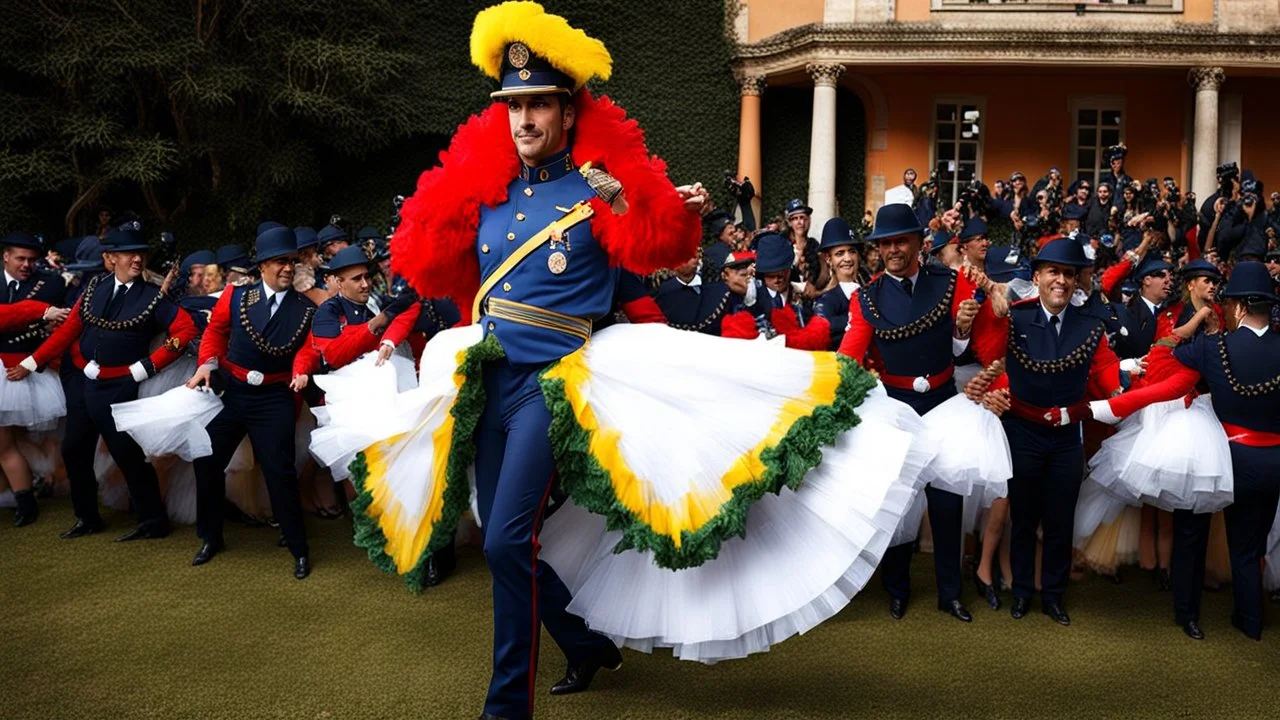 French gendarme dressed as a Brazilian revue dancer