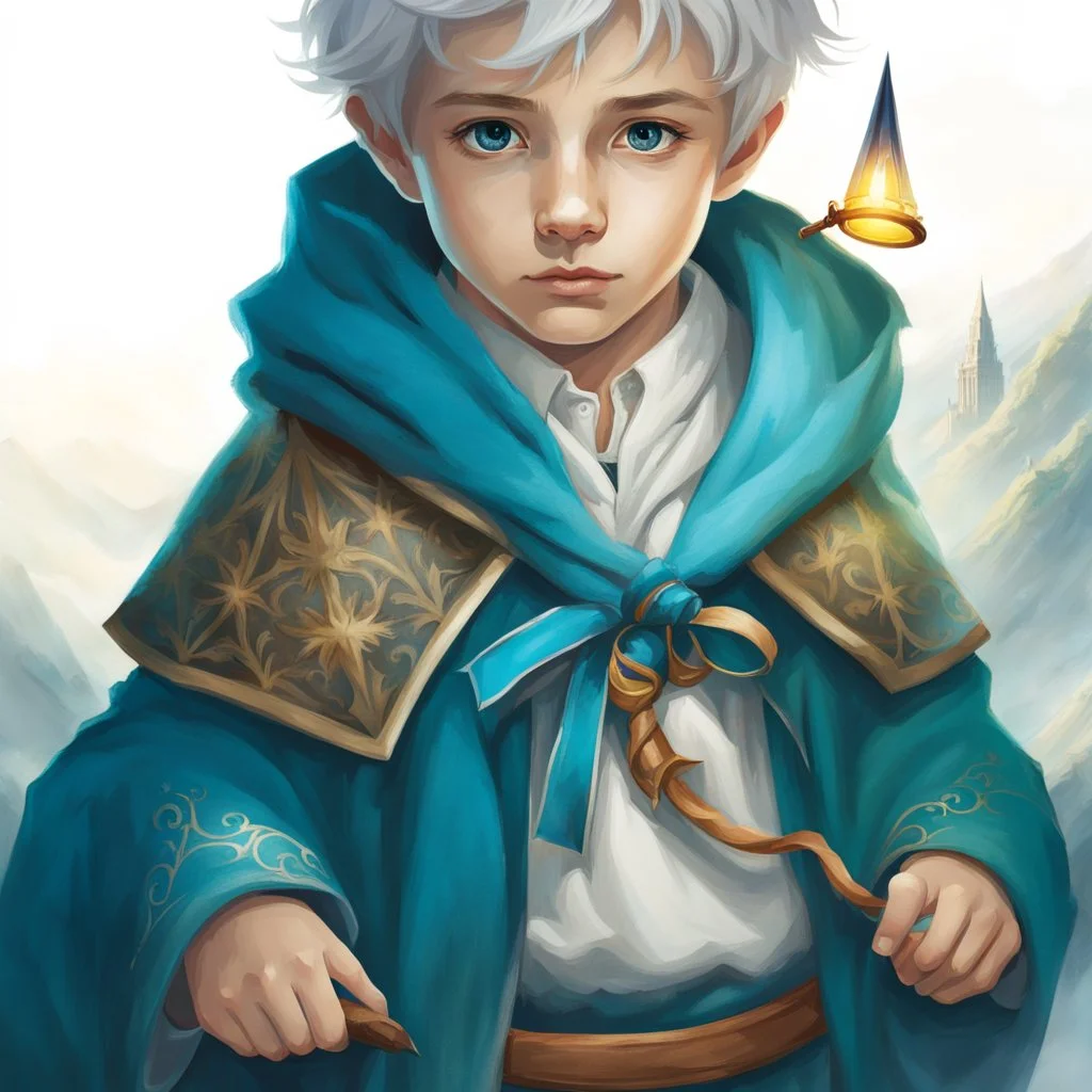 Fantasy World, A boy only wearing a wizards robe, and wearing a wizards hat. White Hair