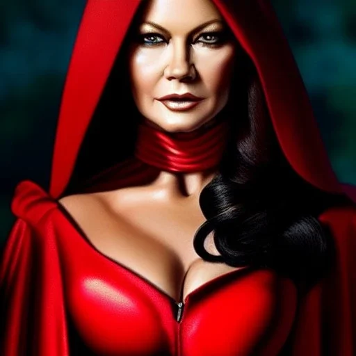 Ultra detailed fullbody Portrait in oil on canvas of Catherine Zeta Jones as busty Red Riding Hood wearing minimal skintight suit,intense stare,wearing tight corset,extremely detailed digital painting, extremely detailed face,crystal clear Big eyes, mystical colors ,perfectly centered image, ,perfect composition, rim light, beautiful lighting,masterpiece,16k, stunning scene, raytracing, anatomically correct, in the style of robert e howard and Ken Kelley and Ohrai Noriyoshi and Simon Bisley