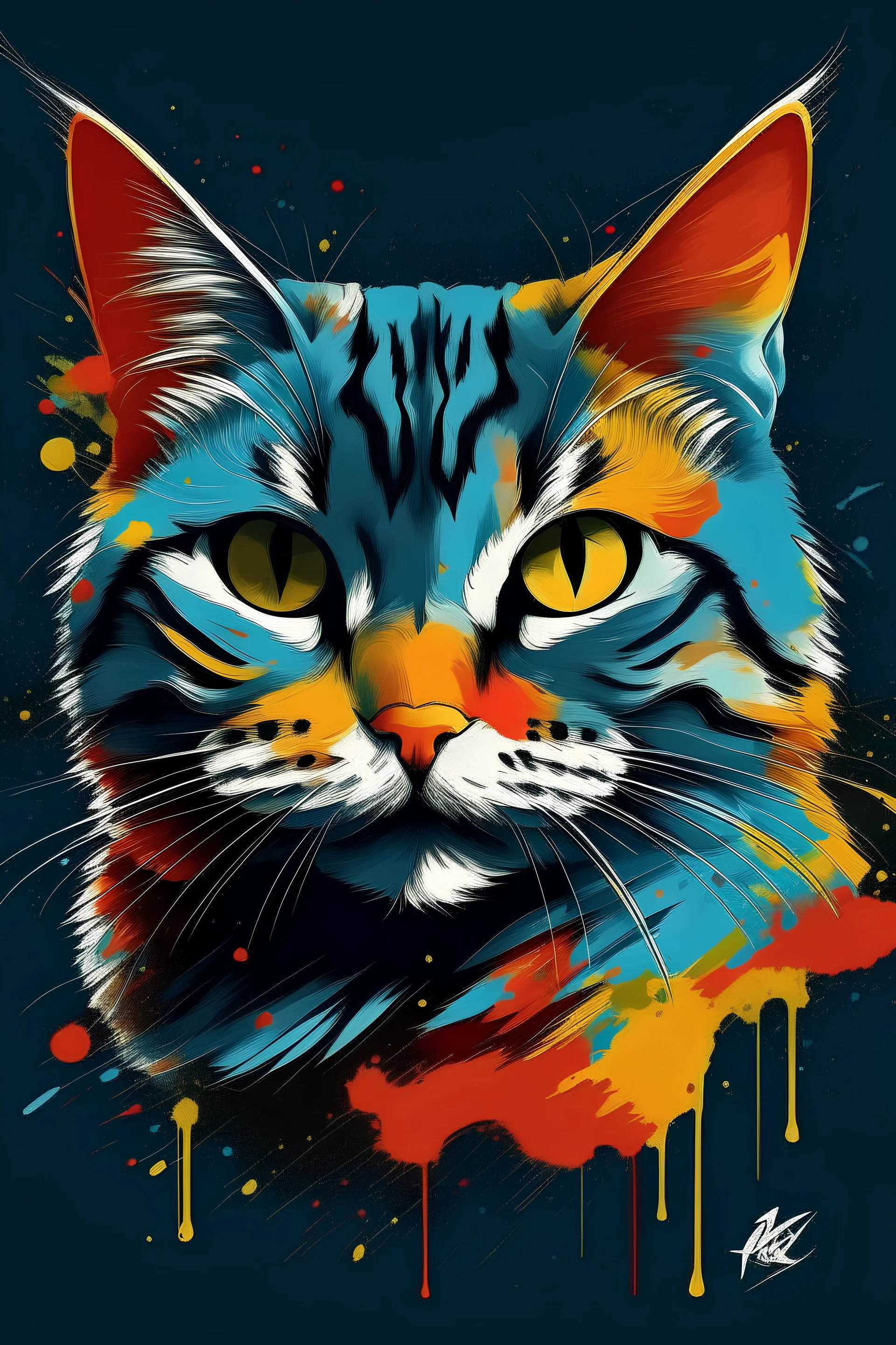 t-shirt design, cat digital art by Jan Tengnagel, shutterstock contest winner, furry art, artwork, angular, art