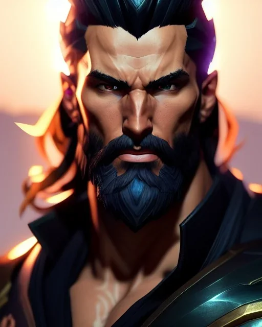 League of Legends, Male, full-scale head and shoulders portrait, 8k resolution concept art portrait by Greg Rutkowski, Artgerm, WLOP, Alphonse Mucha dynamic lighting hyperdetailed intricately detailed Splash art trending on Artstation triadic colors Unreal Engine 5 volumetric lighting Splash art fantasy