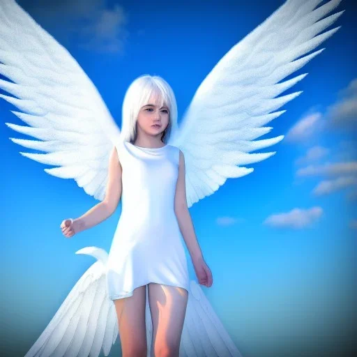 An angel with white wings, I am a bright nimbus, in the sky, ultra graphics,RTX, TXXA, SSAO, High quality,hyperrealistic, HDR,4k