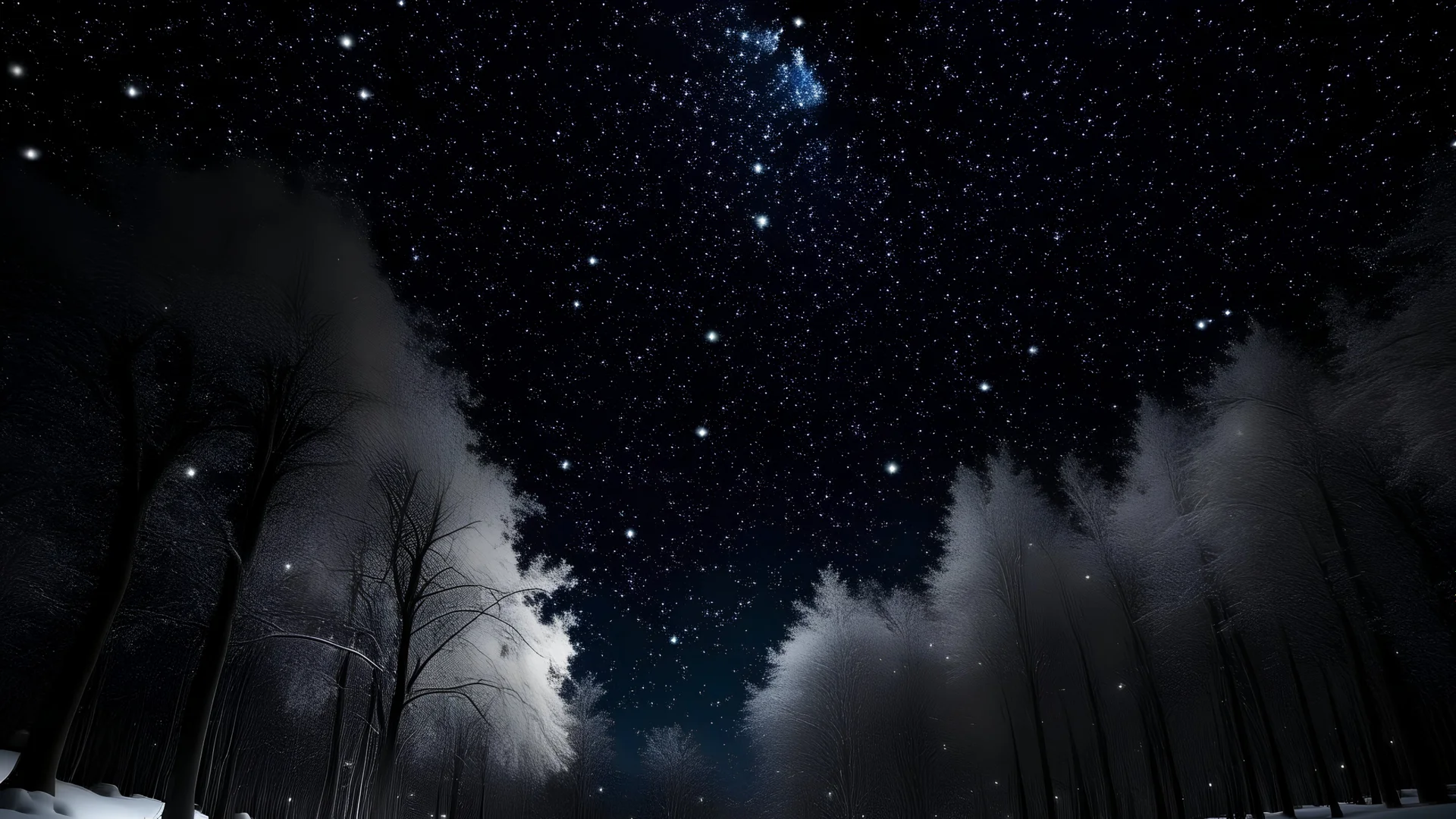 雪夜 星空下小木房 突出黑暗 和稀希的星光