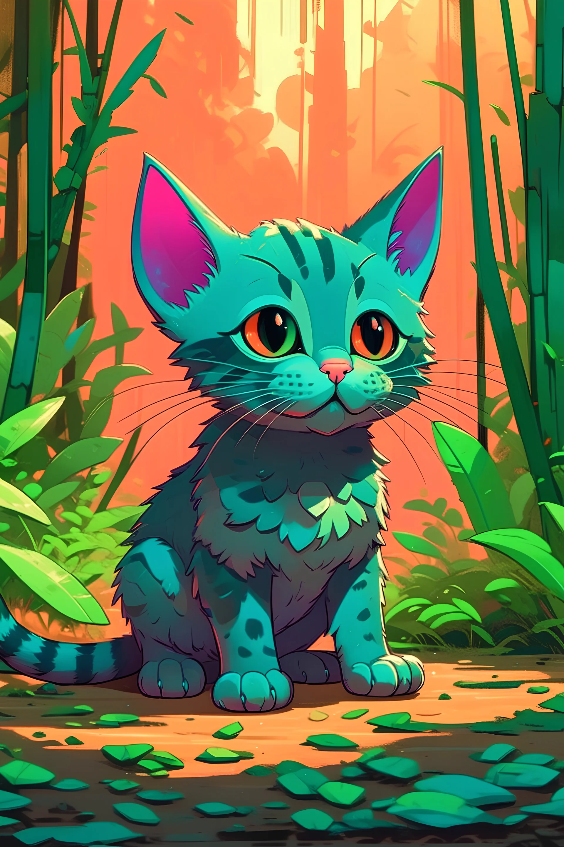 photo of a baby cat, style of laurie greasley, studio ghibli, akira toriyama, james gilleard, genshin impact, trending pixiv fanbox, acrylic palette knife, 4k, vibrant colors, devinart, trending on artstation, low details