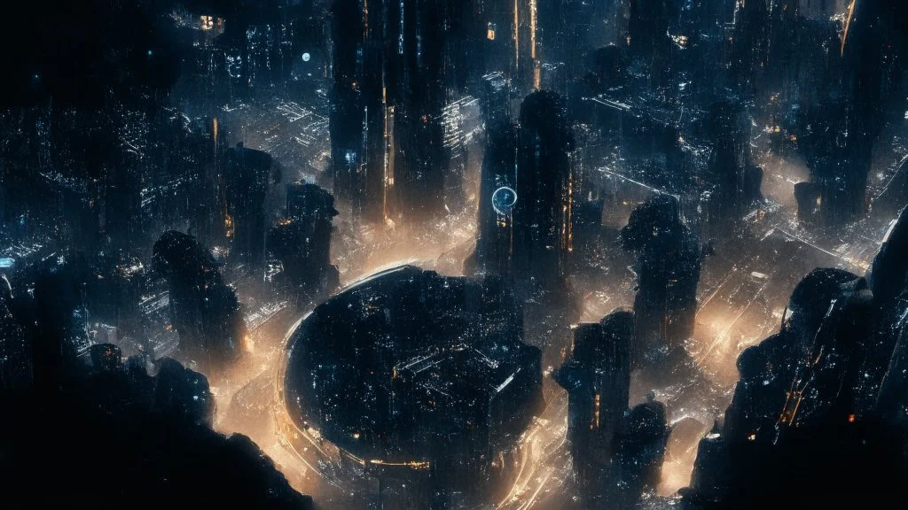 dark cyberpunk city from above the sky, comic style