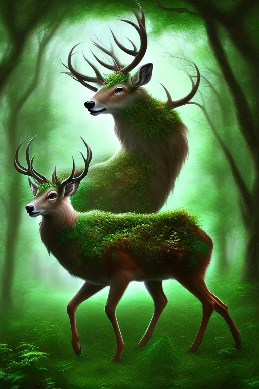 dream deer god druid deep forest green mystic