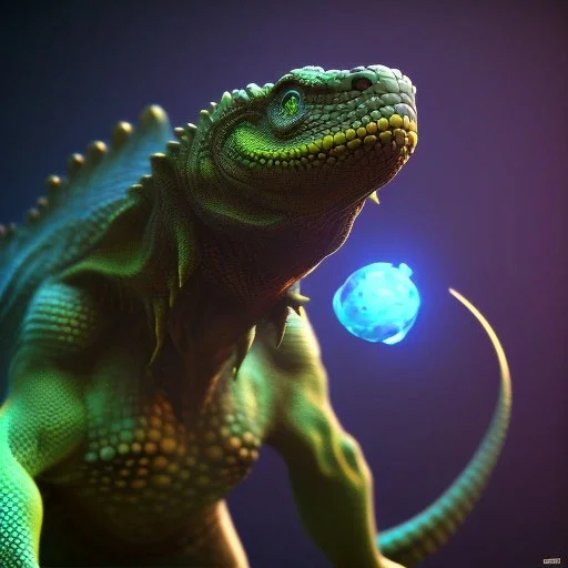 Reptile like creature,glowing,Ultraviolet dimension, unreal engine 5, 8k resolution, attractive, realistic, ultra detailed