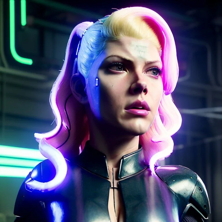 Actress, young Katheryn Winnick, android woman, circuits, painted face, ghost in the shell, leather coat, cyber punk, neon, army, bamboo, blood, portrait, studio photo, unreal engine 5, soft color, 16 bit, god lights, ray tracing, RTX, lumen lighting, ultra deatail, volumetric lighting, 3d, finely drawn, hd.