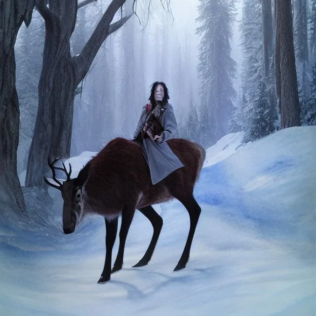 stunning, photoillustrative watercolor of Severus Snape with wand, ghost holographic realistic deer, artwork, Flickr, 8 k, detailed matte, ultrafine detail, high-quality, George Grie, Anne Dittman, Anne Stokes, Lisa Parker, Selina French, howard lyon, greg rutowski