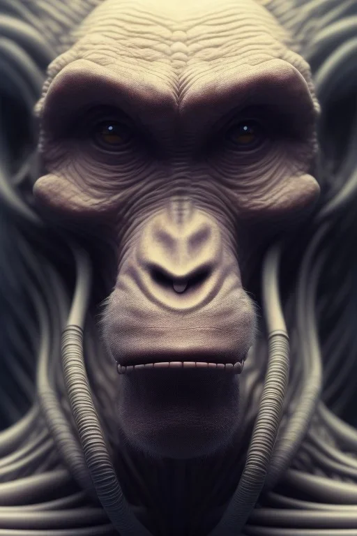 running ape, full body, 8k, with hairs, finely detailed, photo realistic, HR Giger style