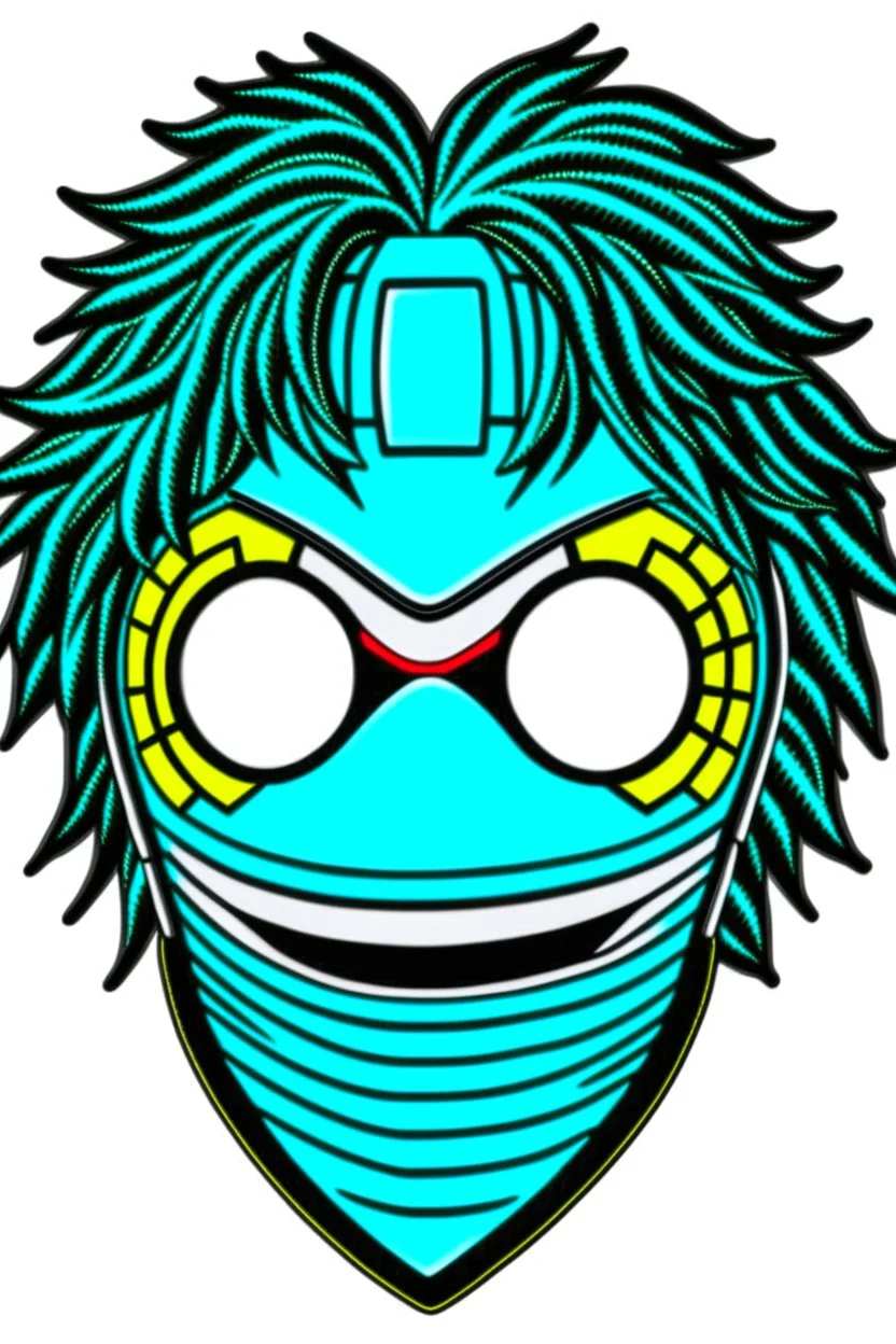 Create a metal mask similar to the one Izumi Midoriya wears in My Hero Academia, but have it extend to cover the full face. It should be gunmetal gray color and have symmetrical holes over the mouth area that glow slightly red.