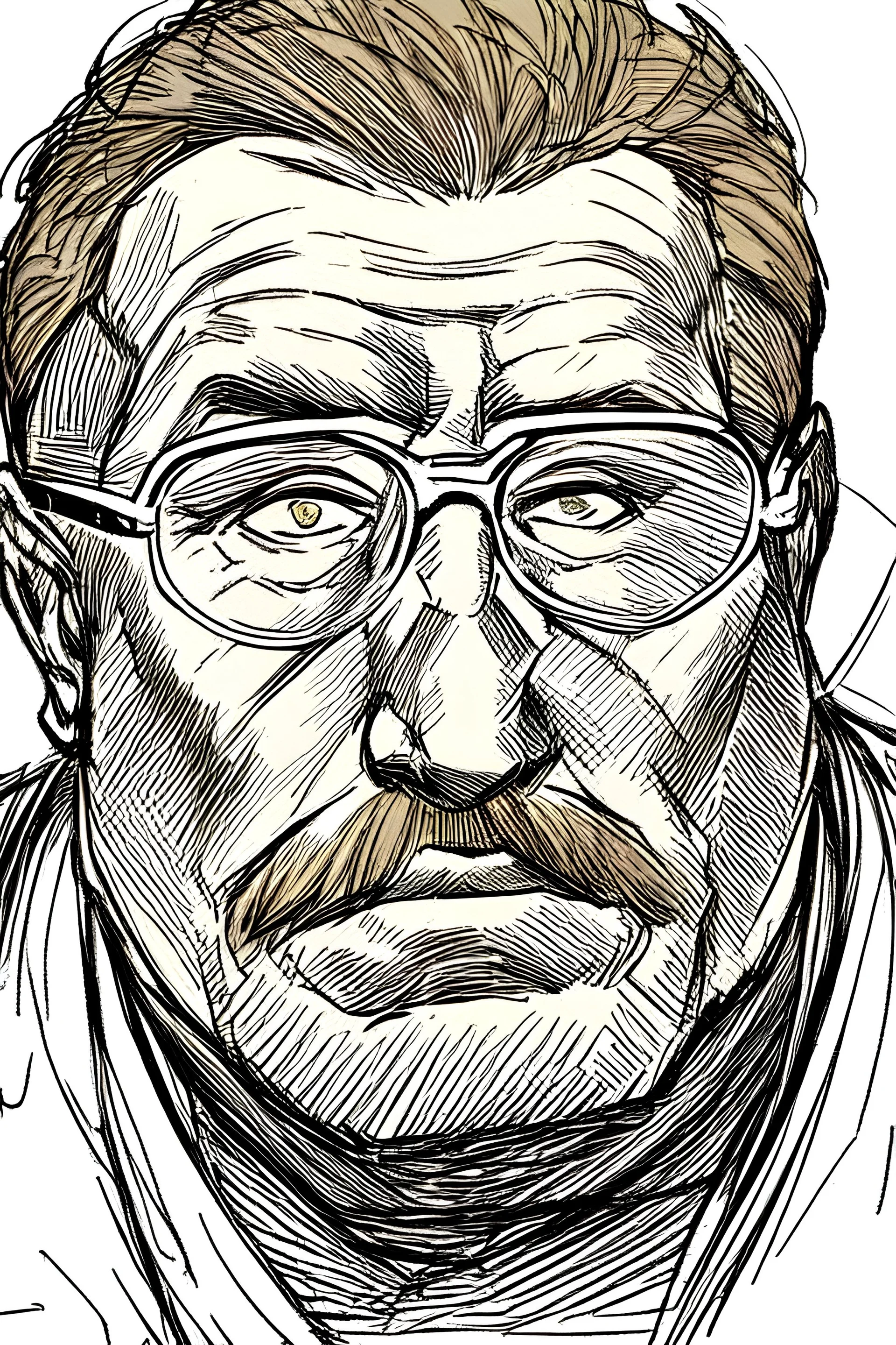 Man, 40 years old, brown hair, glasses, portrait, sketch, drawing