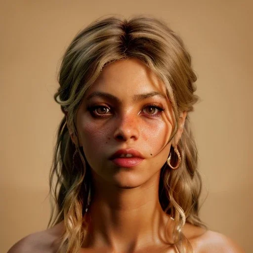 Shakira, 40 years old, artist, Realistic image, waist up portrait. perfect eyes, glow, circle iris. concept art, smooth, unreal engine 5, god lights, ray tracing, RTX, lumen lighting, ultra detail, volumetric lighting, 3d, finely drawn, high definition, 4k.