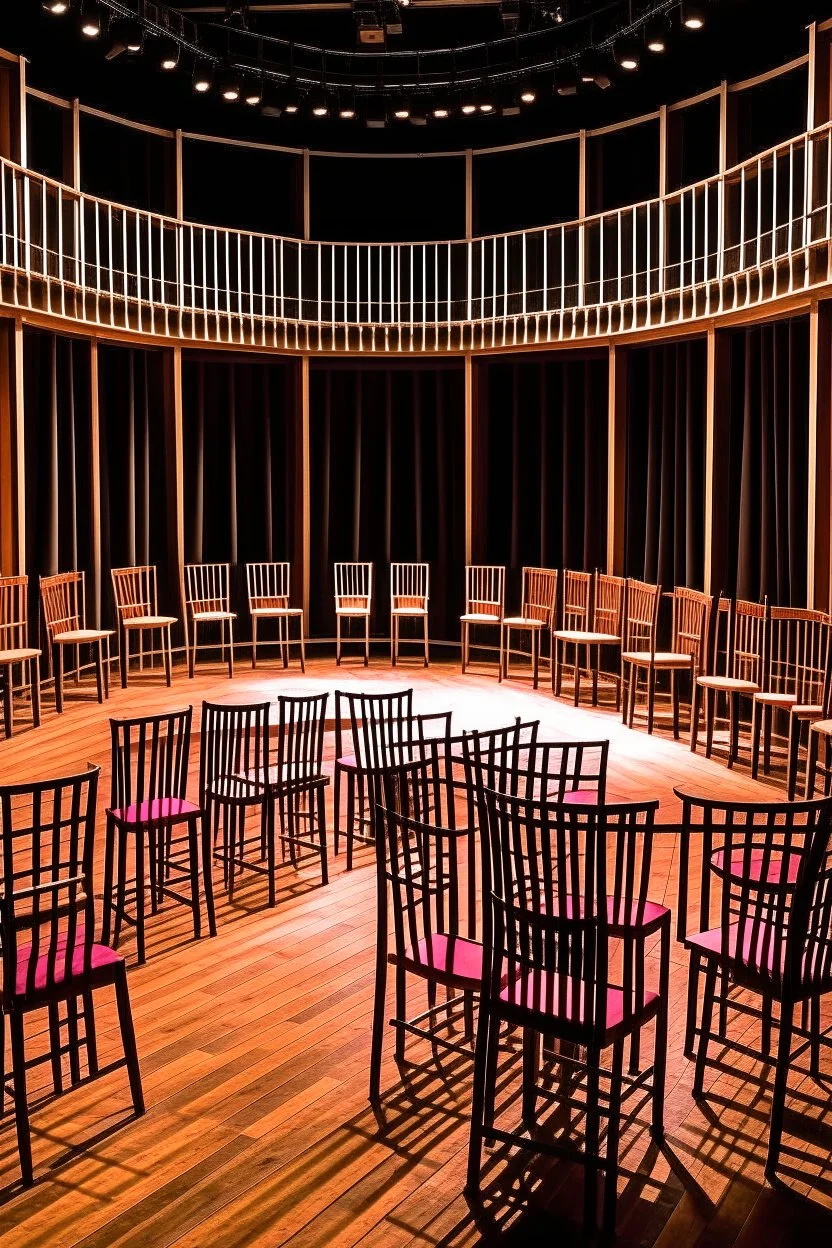 Theater for performing plays with chairs with movement between the chairs