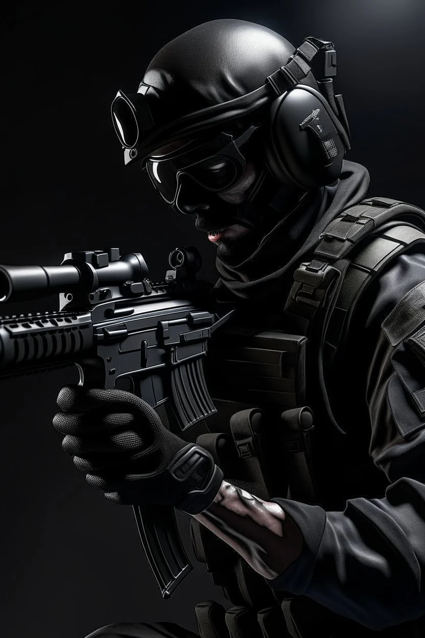 A soldier in the game modern warfare, he wears a solid black creepy helmet that covers his face. He is a sniper, but can also run point. His call sign is Wraith.