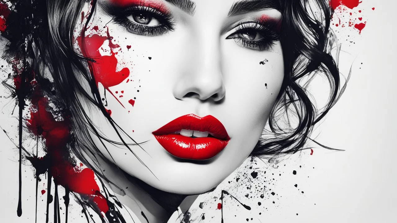 ink design, woman, man, love, red lips,