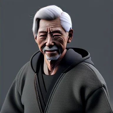 gray-haired young man with katana in black baggy jaket