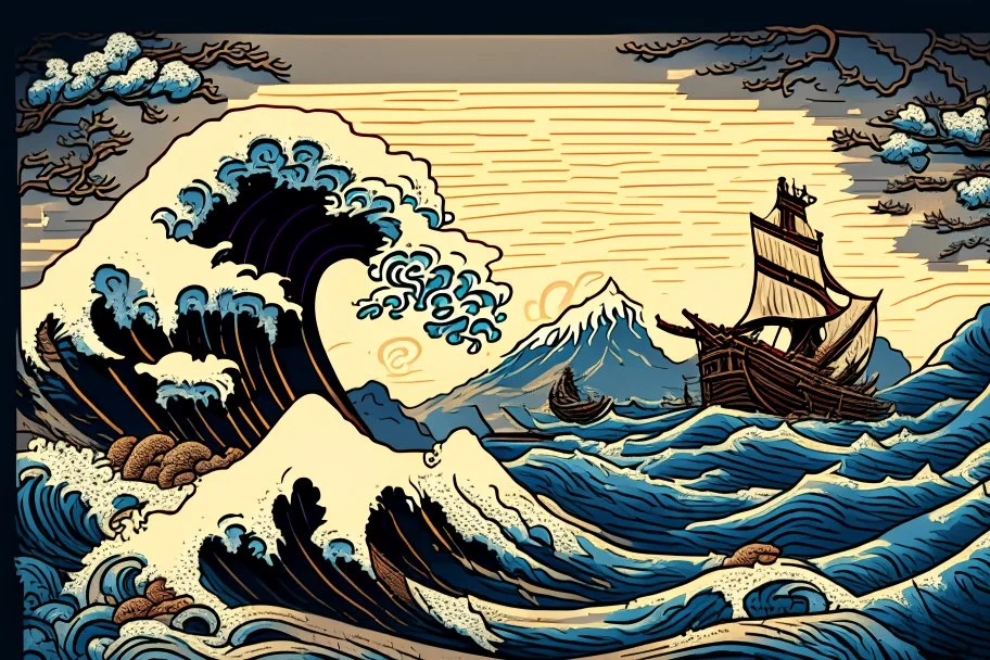 digital painting of the odyssey quest by homer, in the style of hokusai